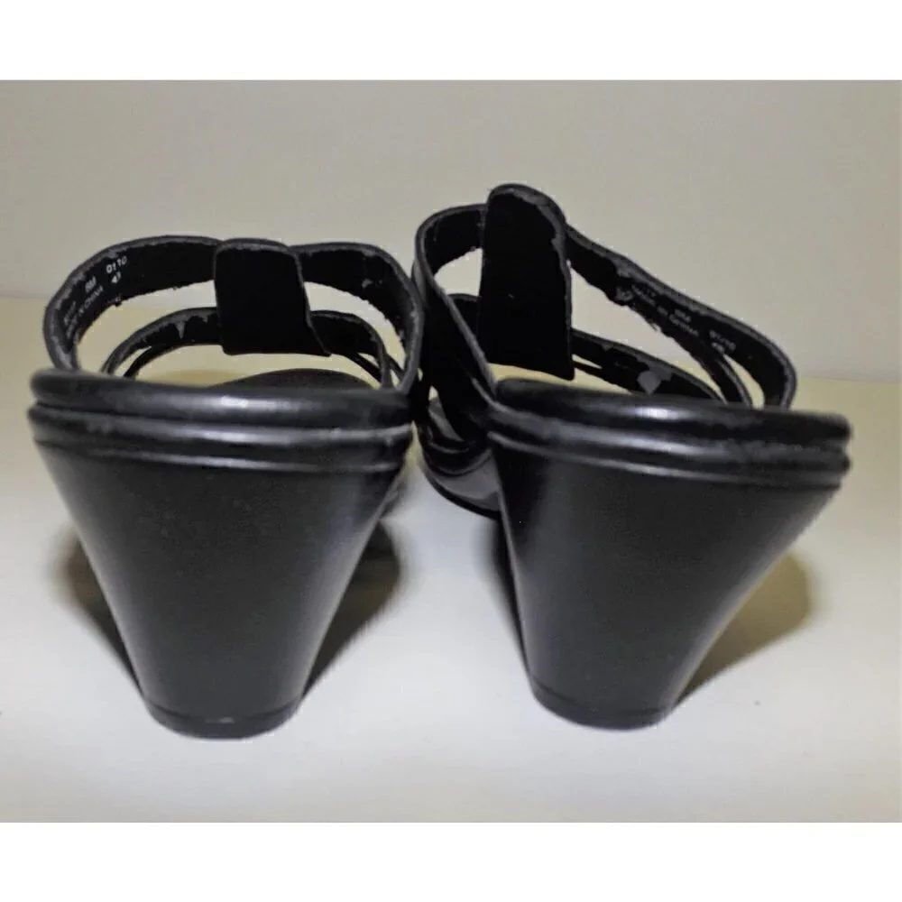 Clarks Bendables 6m black leather strappy slip-on sandals medium heel